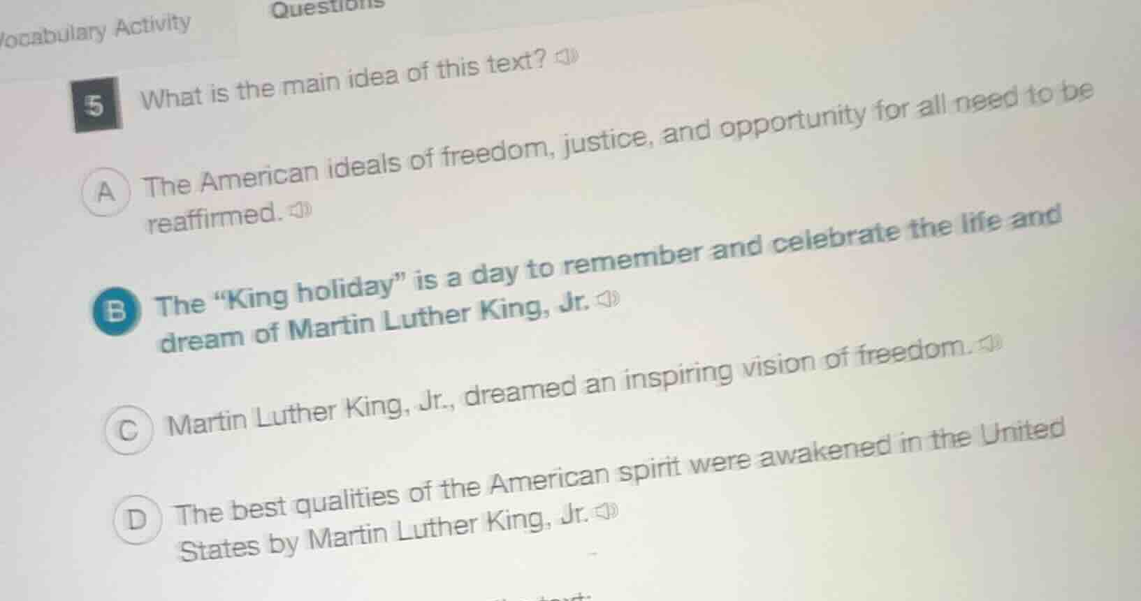 5 what is the main idea of this text? a the american ideals of freedom,…