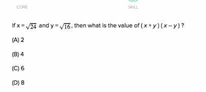 if ( x = sqrt{24} ) and ( y = sqrt{16} ), then what is the value of ( (…