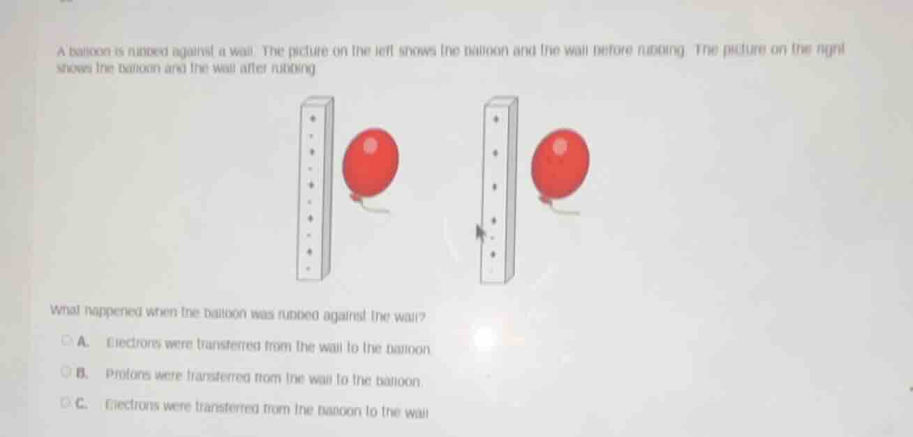 a balloon is rubbed against a wall. the picture on the left shows the b…