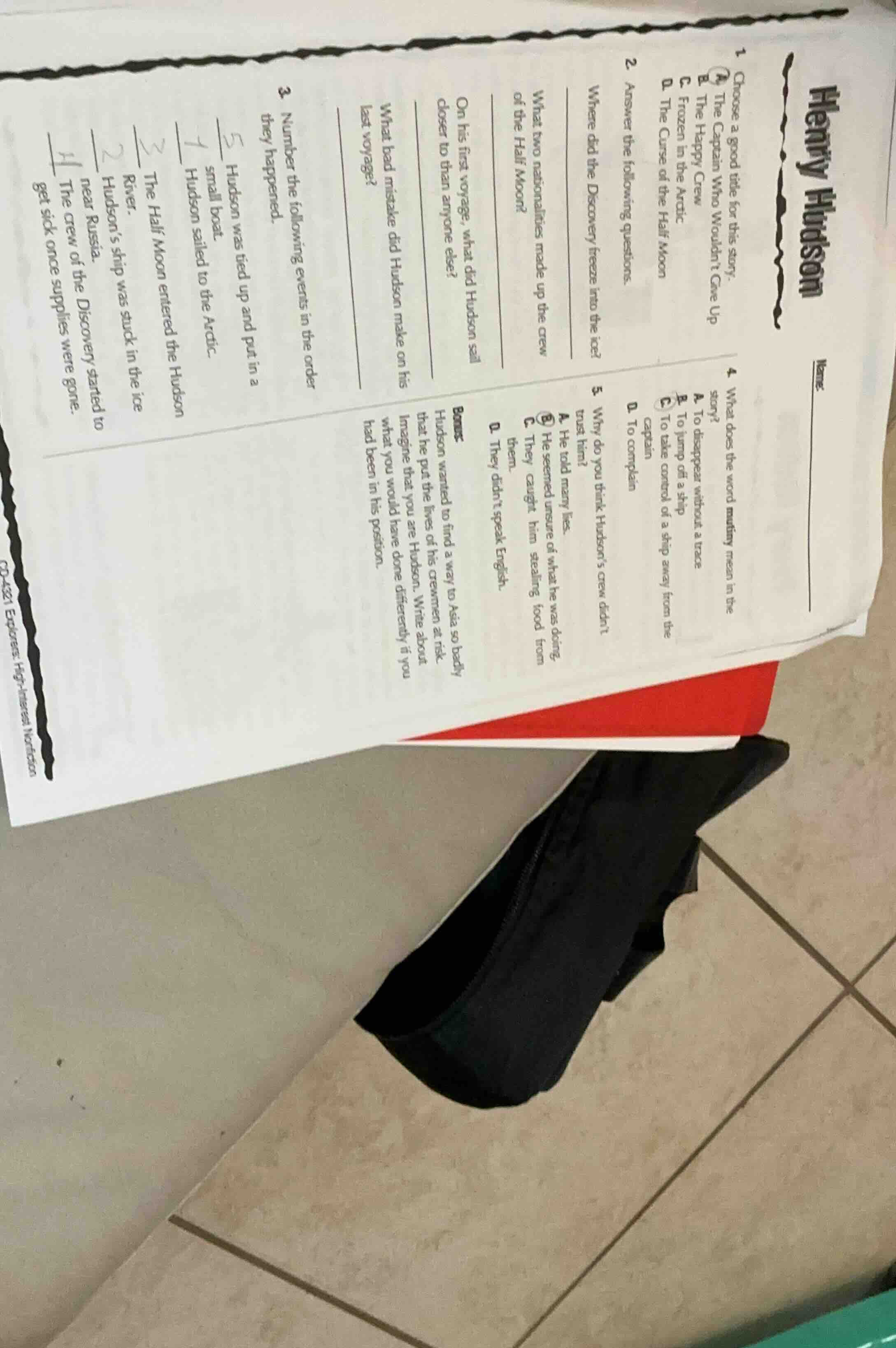 henry hudson 1 choose a good title for this story. a the captain who wo…