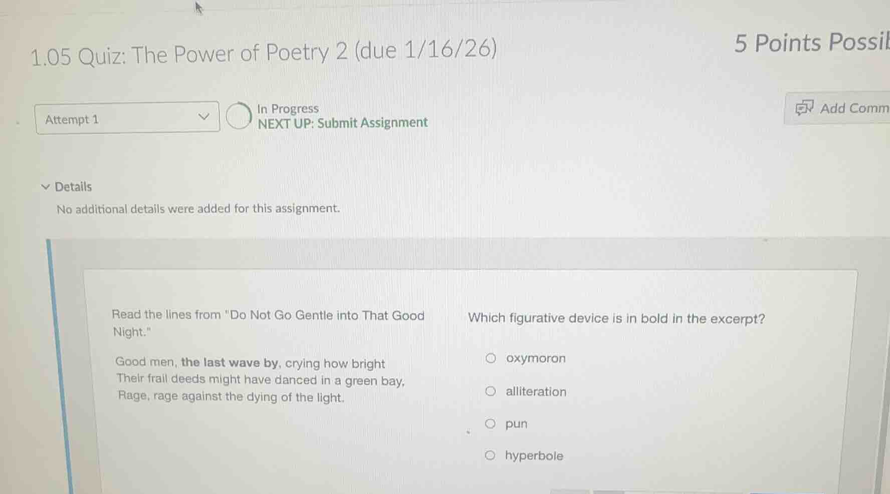 1.05 quiz: the power of poetry 2 (due 1/16/26) attempt 1 in progress ne…