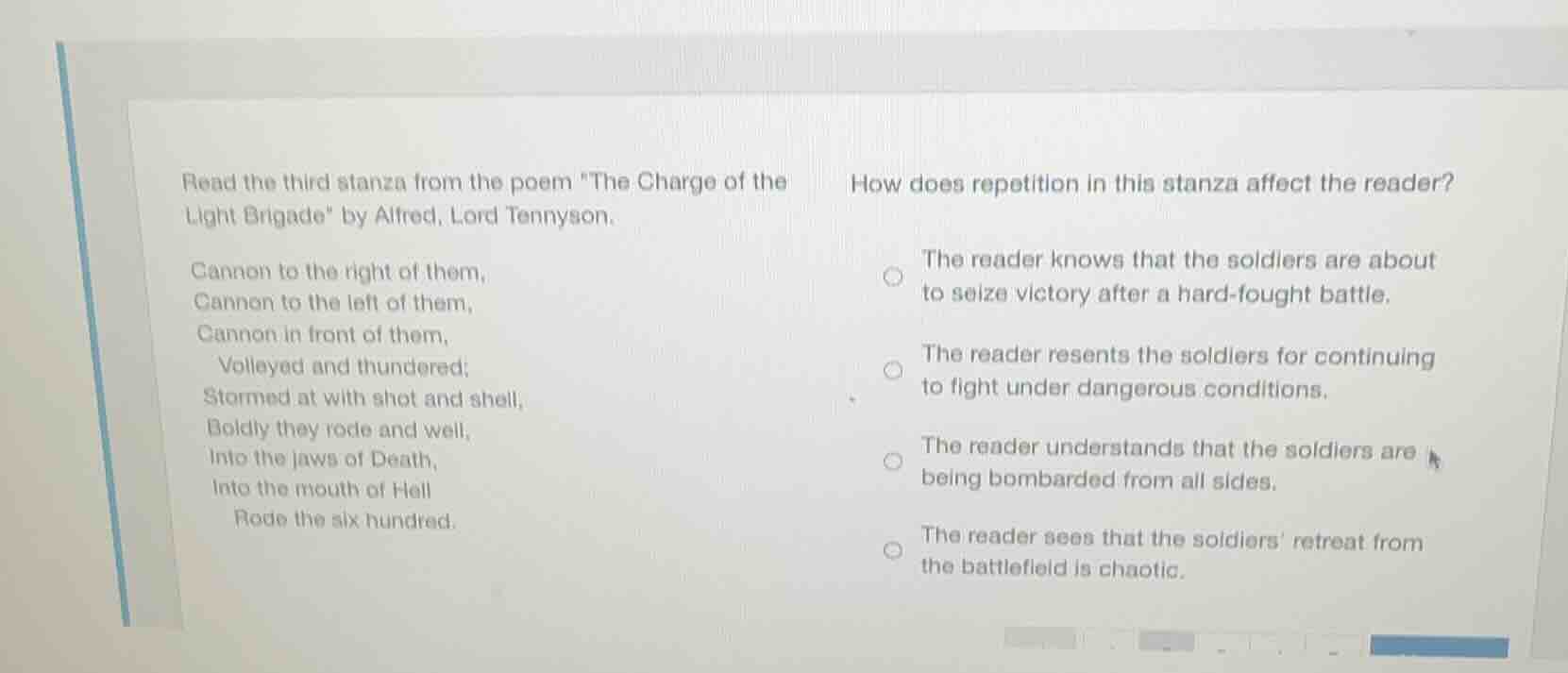 read the third stanza from the poem the charge of the light brigade by …