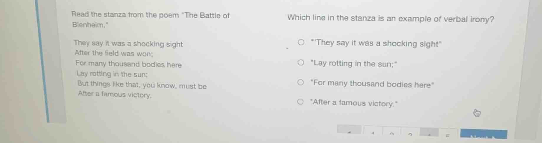 read the stanza from the poem \the battle of blenheim.\ they say it was…