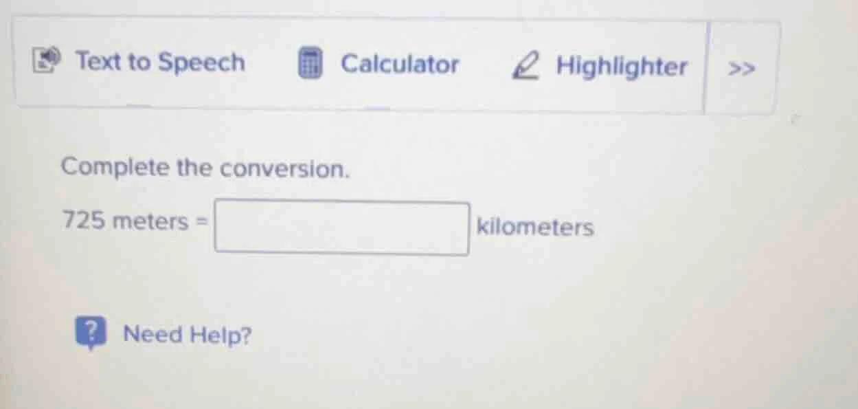complete the conversion. 725 meters = \boxed{} kilometers
