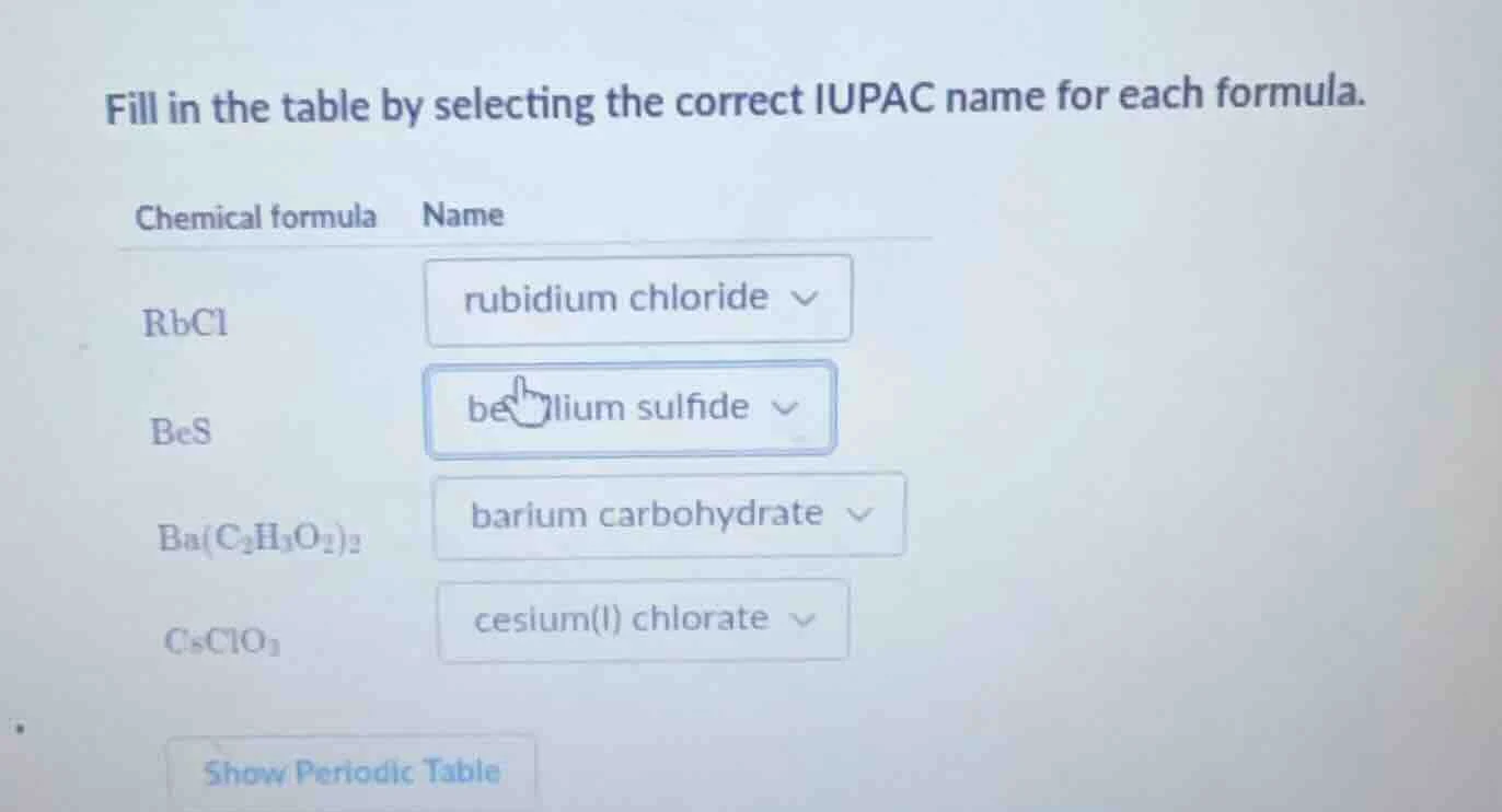 fill in the table by selecting the correct iupac name for each formula.…