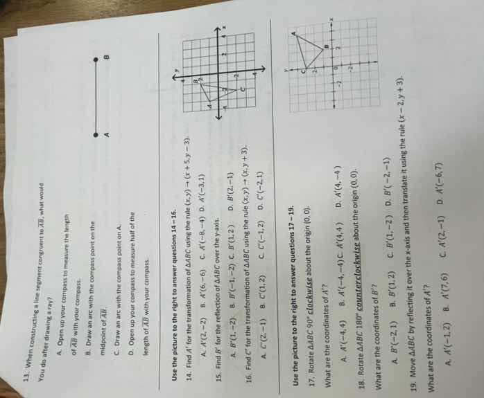 13. when constructing a line segment congruent to \\( \\overline{ab} \\…