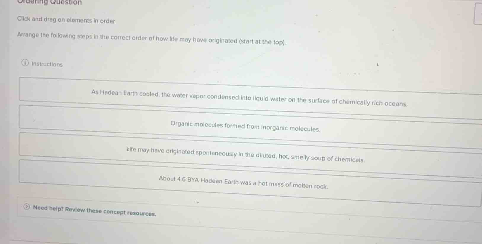 ordering question click and drag on elements in order arrange the follo…