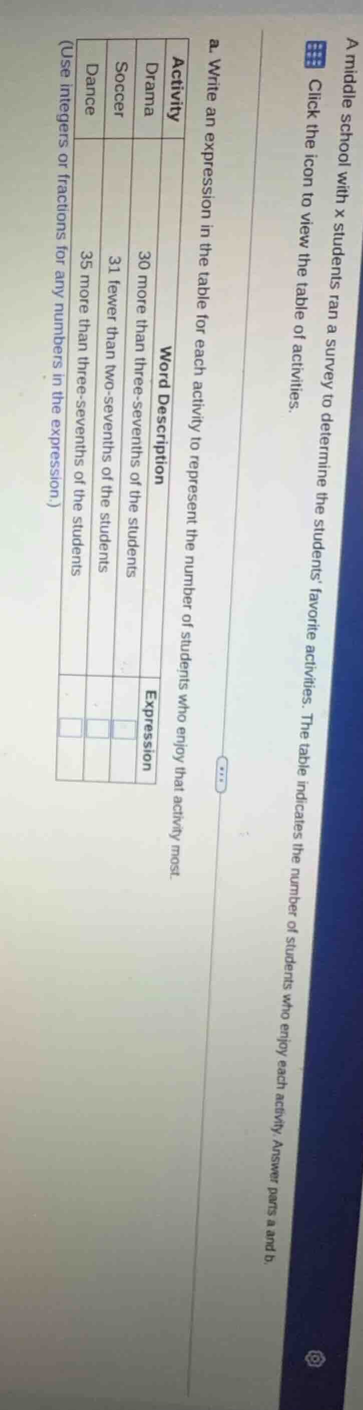 a middle school with x students ran a survey to determine the students …