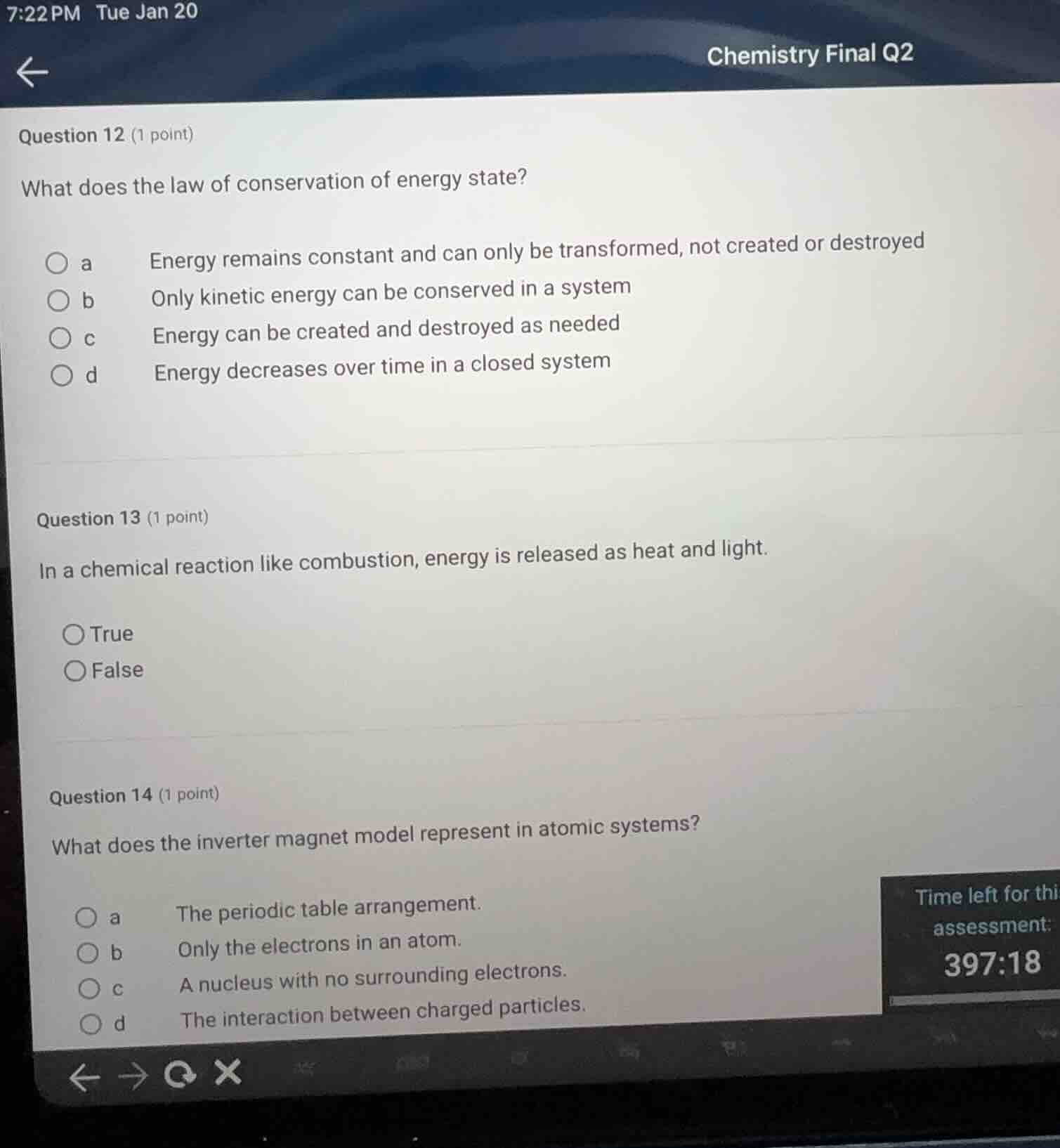 question 12 (1 point) what does the law of conservation of energy state…