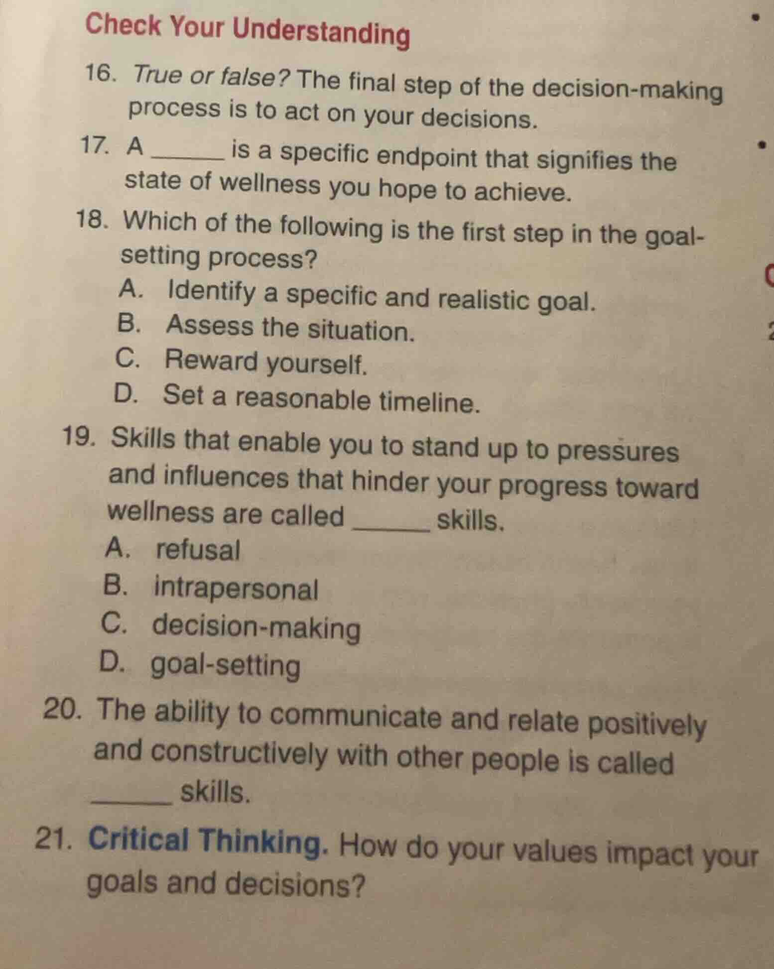 check your understanding 16. true or false? the final step of the decis…