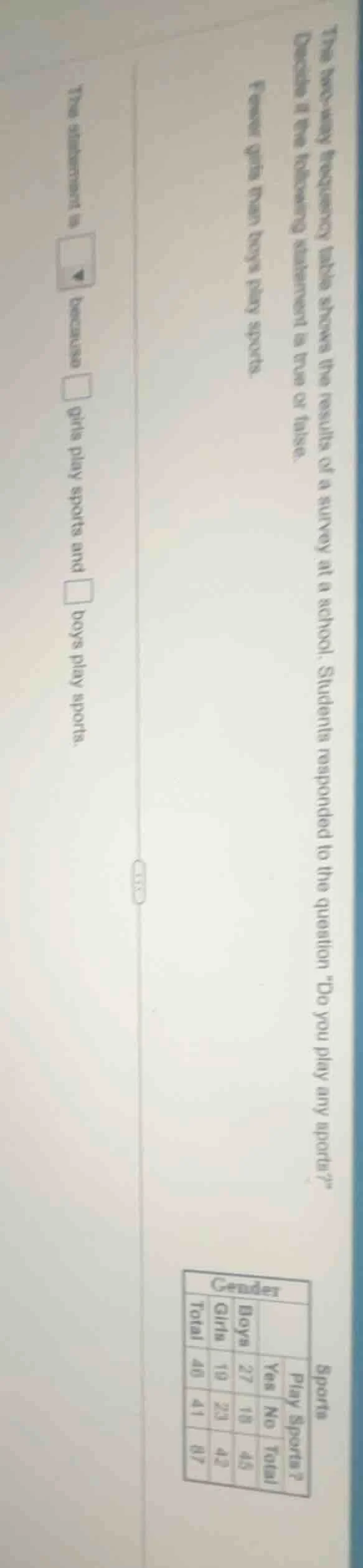 the two - way frequency table shows the results of a survey at a school…