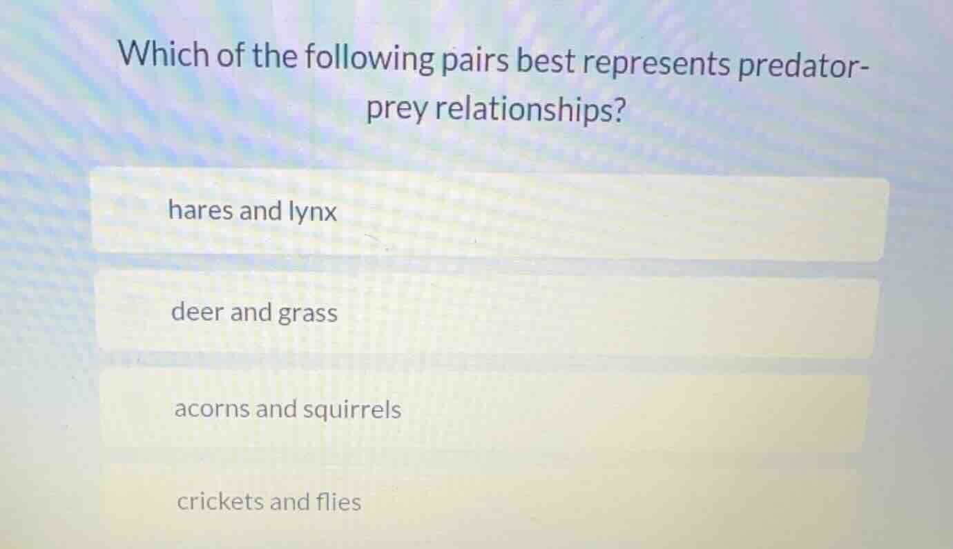 which of the following pairs best represents predator-prey relationship…