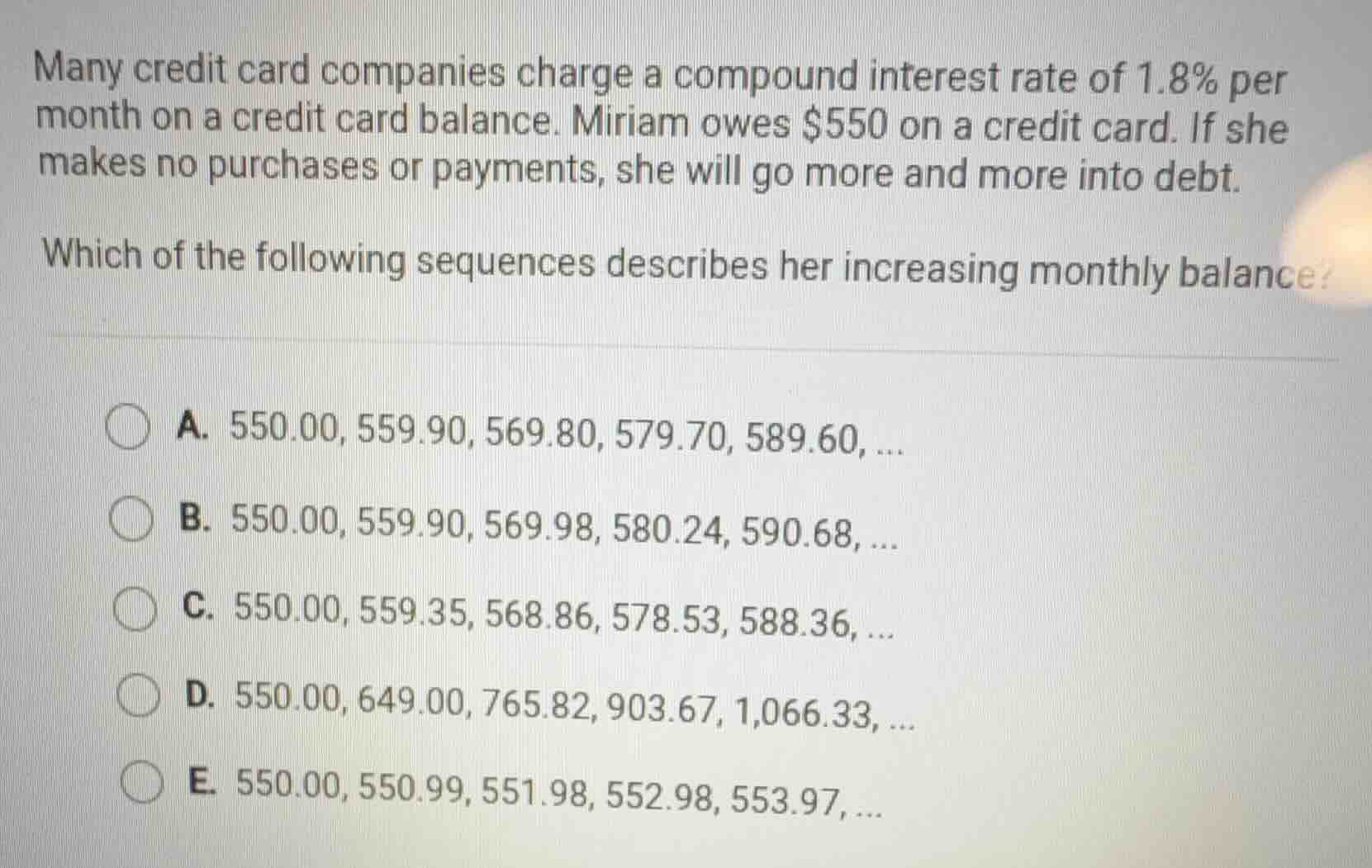 many credit card companies charge a compound interest rate of 1.8% per …