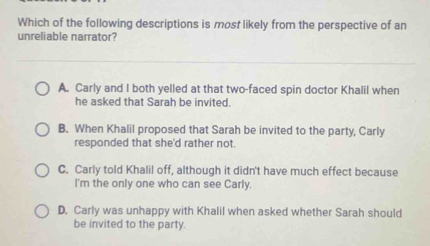 which of the following descriptions is most likely from the perspective…
