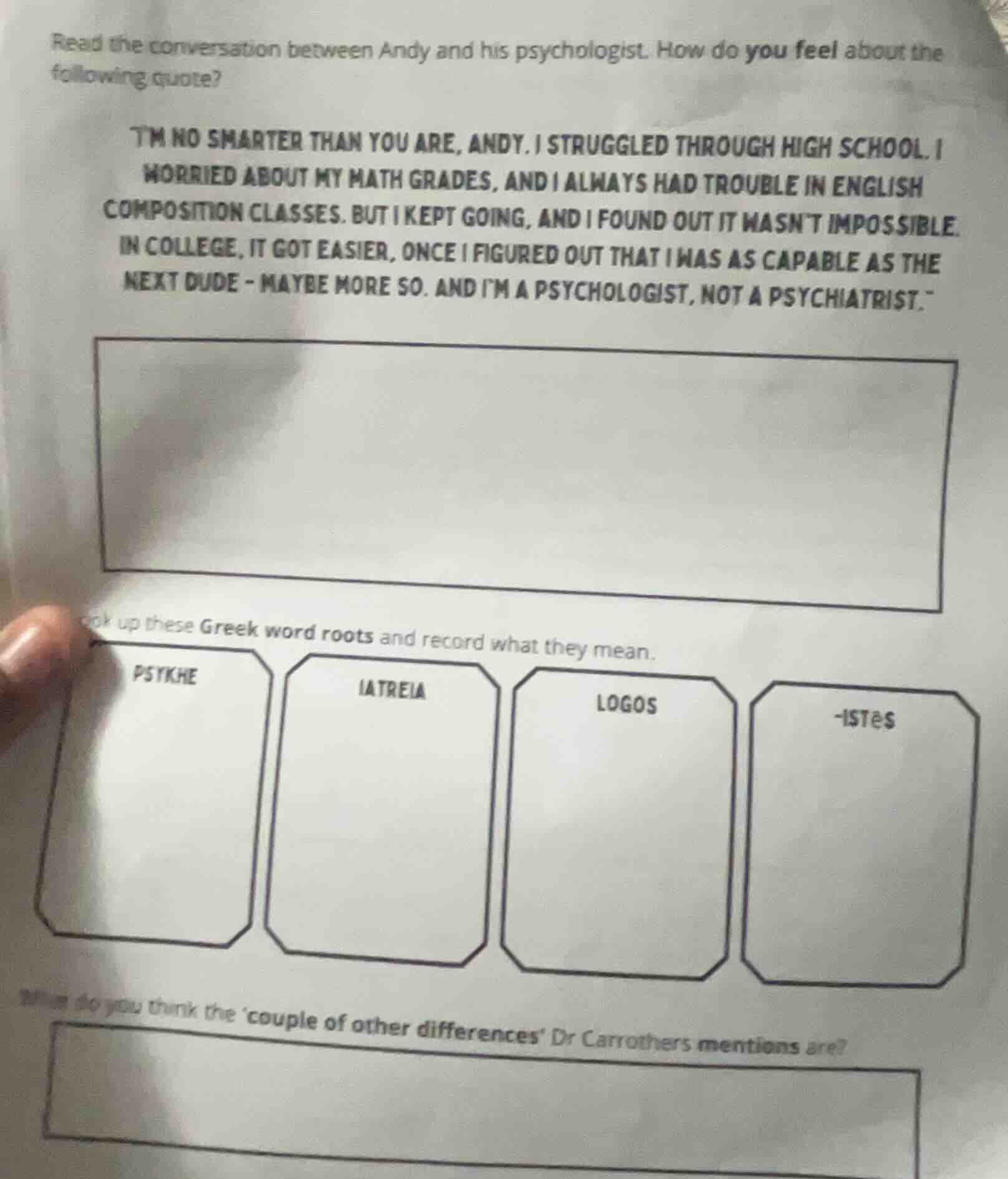 read the conversation between andy and his psychologist. how do you fee…