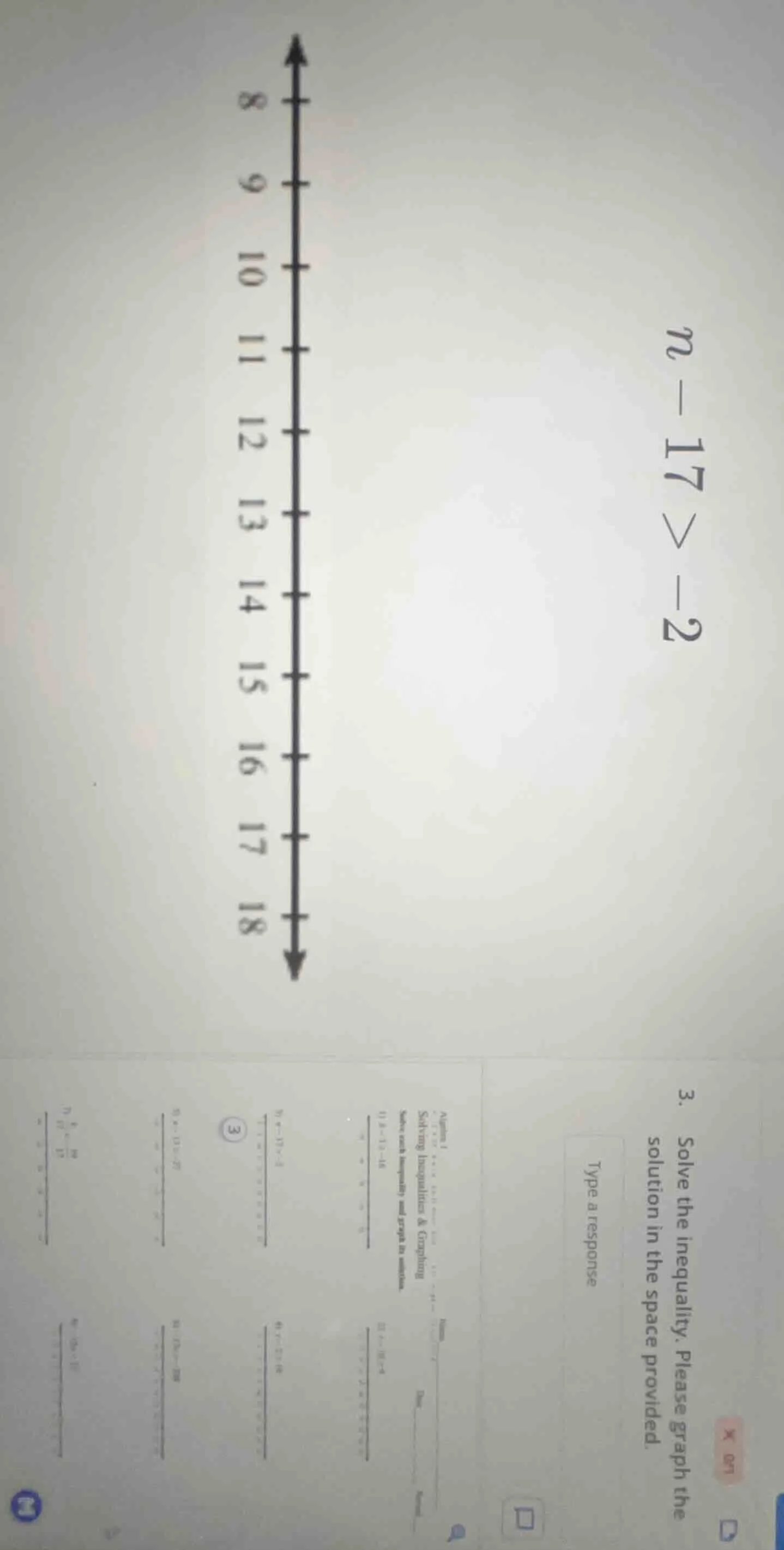 3. solve the inequality. please graph the solution in the space provide…