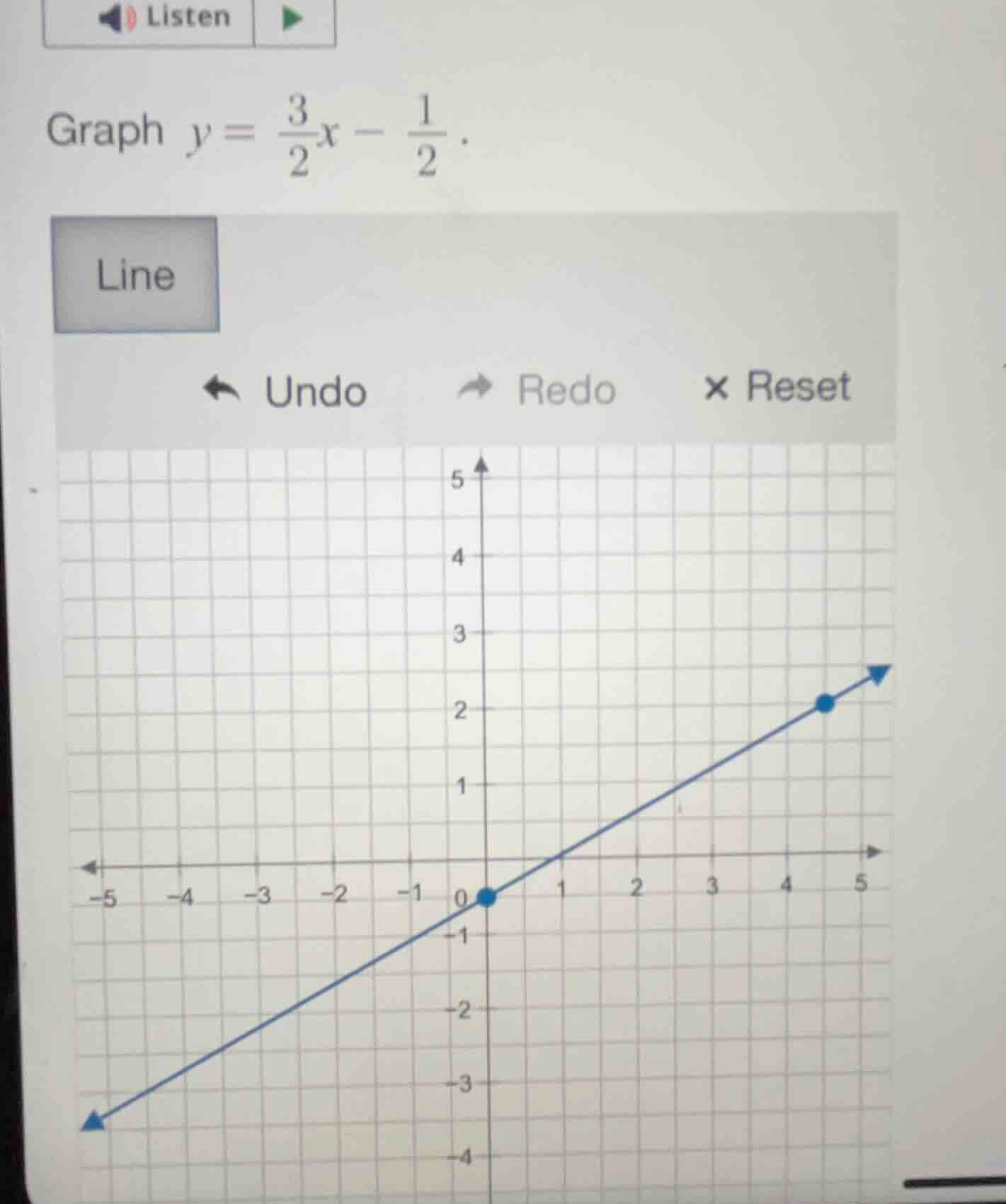 graph $y = \\frac{3}{2}x - \\frac{1}{2}$.