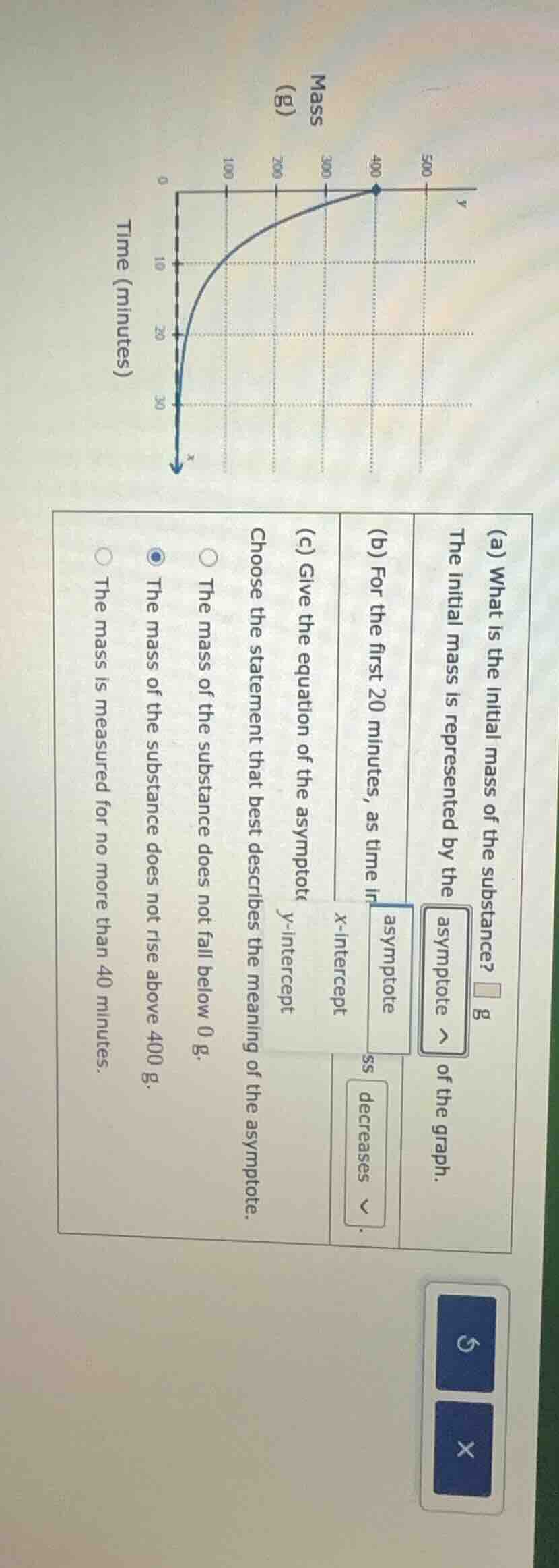 (a) what is the initial mass of the substance? the initial mass is repr…