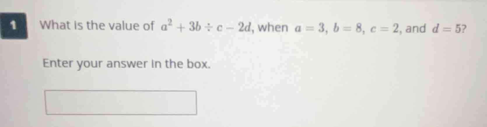 what is the value of $a^2 + 3b \\div c - 2d$, when $a = 3$, $b = 8$, $c…