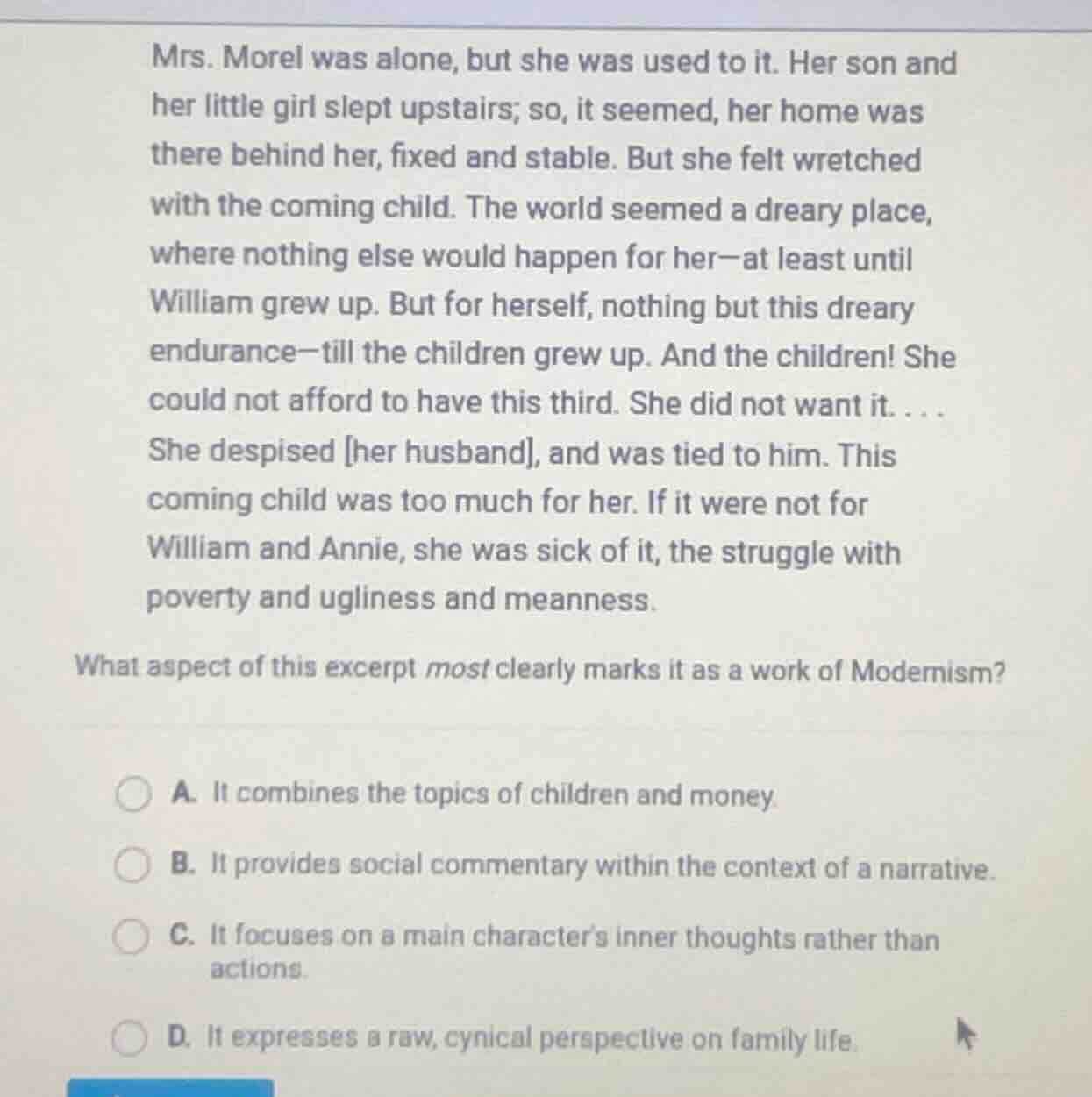 mrs. morel was alone, but she was used to it. her son and her little gi…