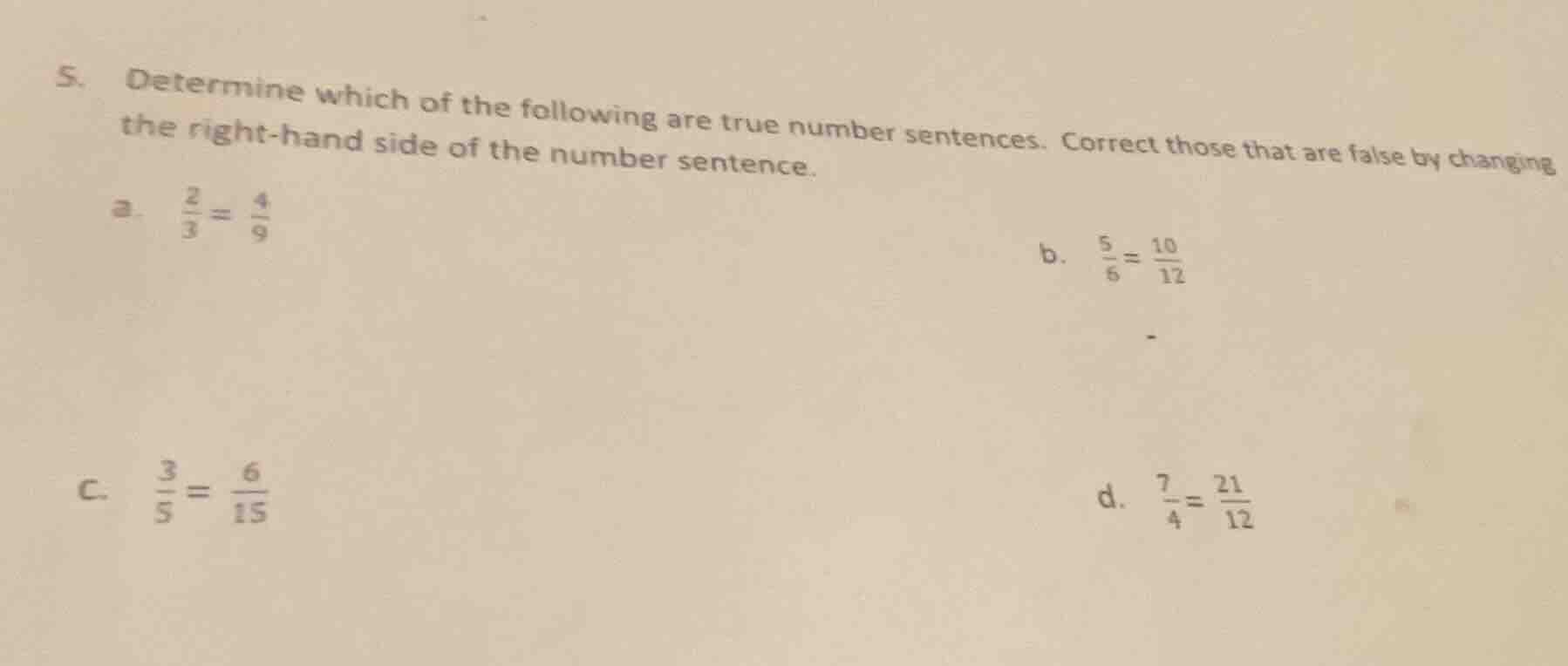 5. determine which of the following are true number sentences. correct …