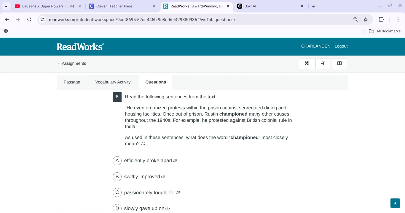 6 read the following sentences from the text. \he even organized protes…