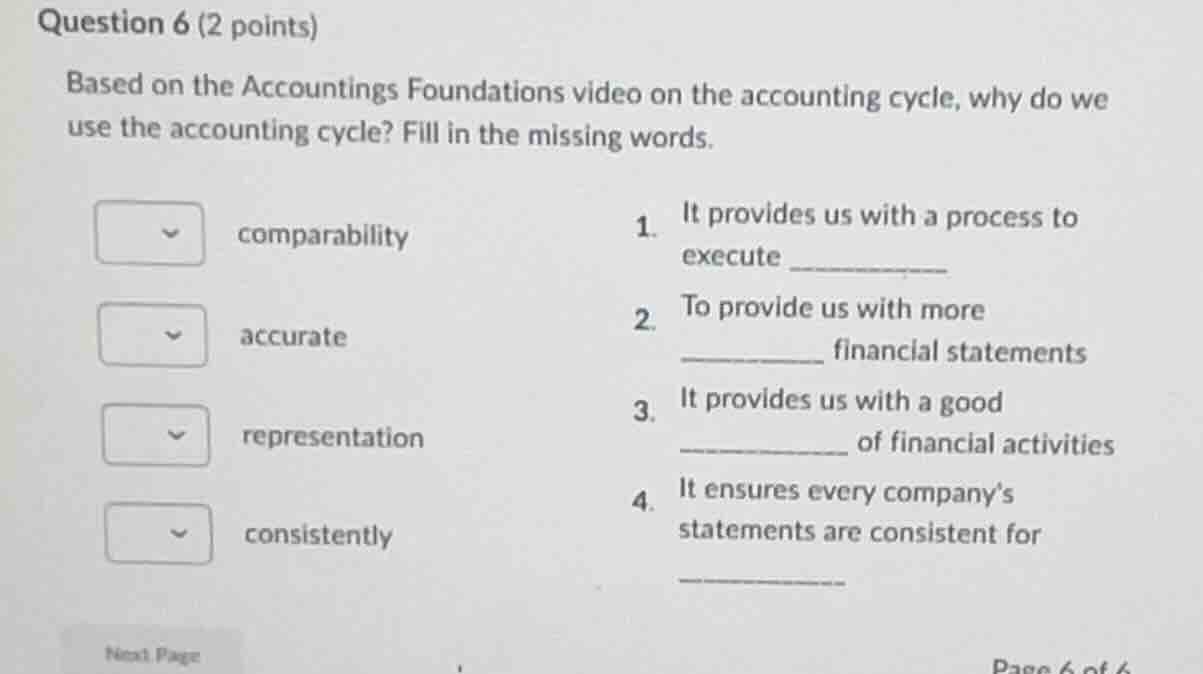question 6 (2 points) based on the accountings foundations video on the…