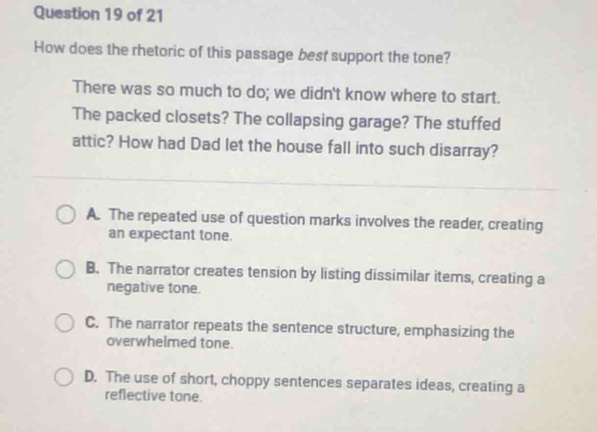 question 19 of 21 how does the rhetoric of this passage best support th…