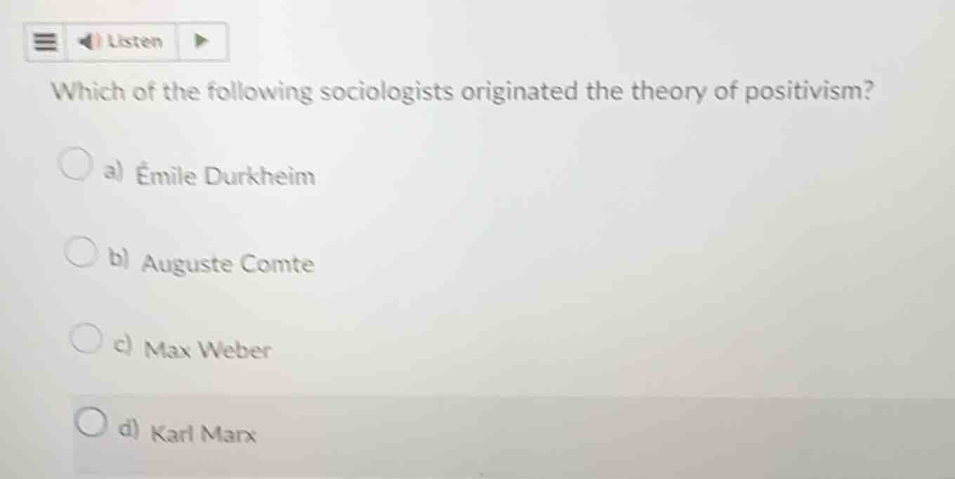 which of the following sociologists originated the theory of positivism…