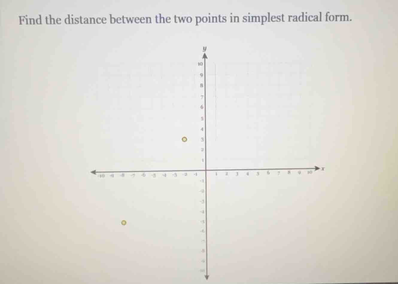 find the distance between the two points in simplest radical form.