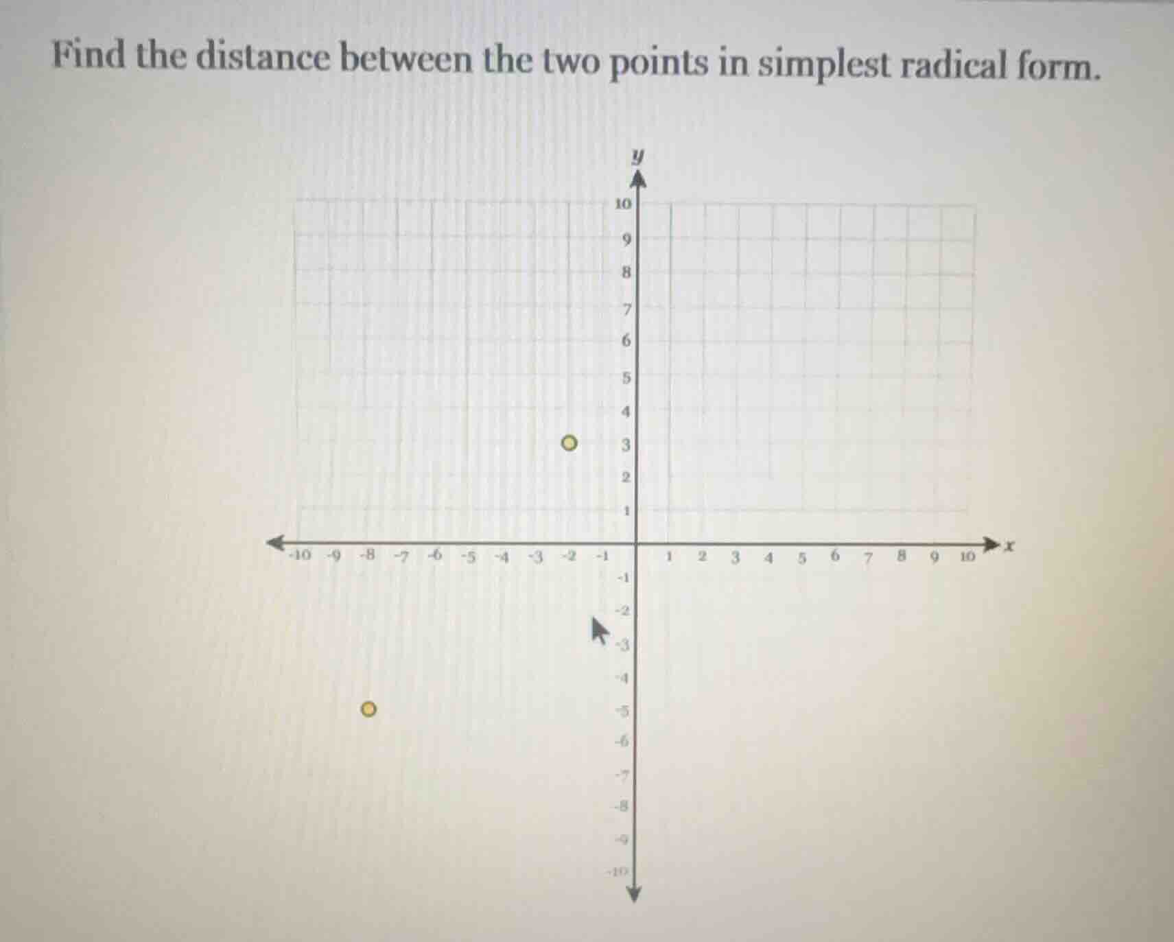 find the distance between the two points in simplest radical form.