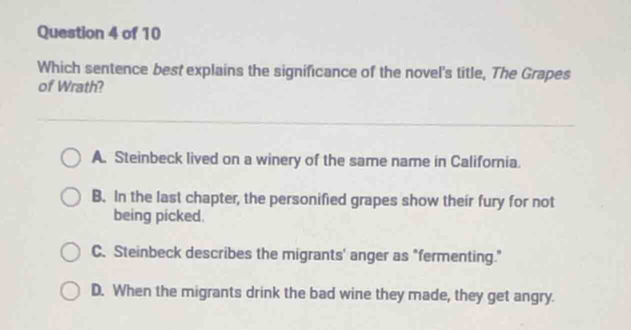 question 4 of 10 which sentence best explains the significance of the n…