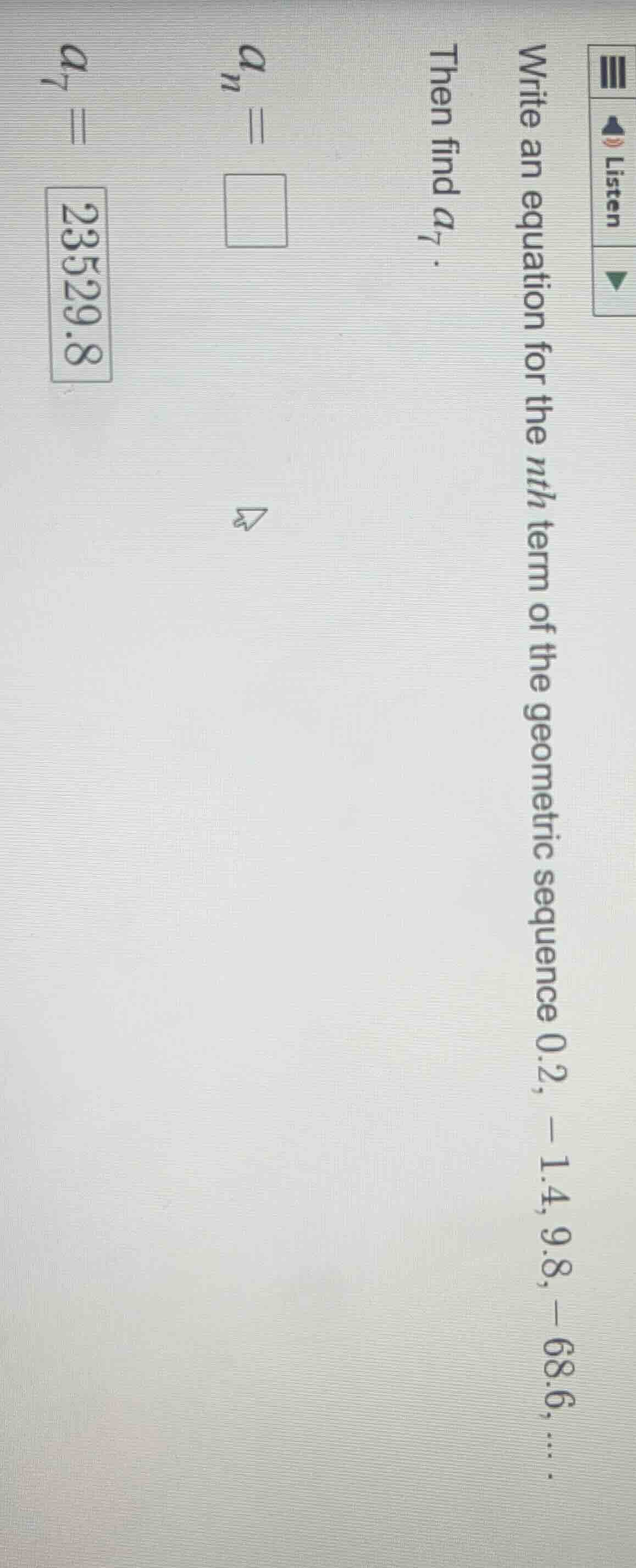 write an equation for the ( n )th term of the geometric sequence ( 0.2,…