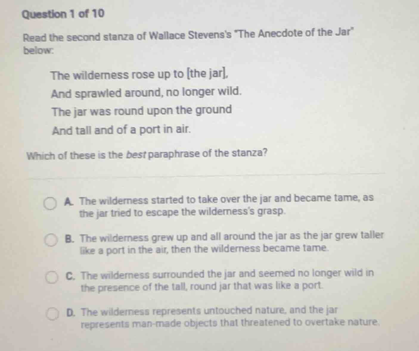question 1 of 10 read the second stanza of wallace stevenss \the anecdo…