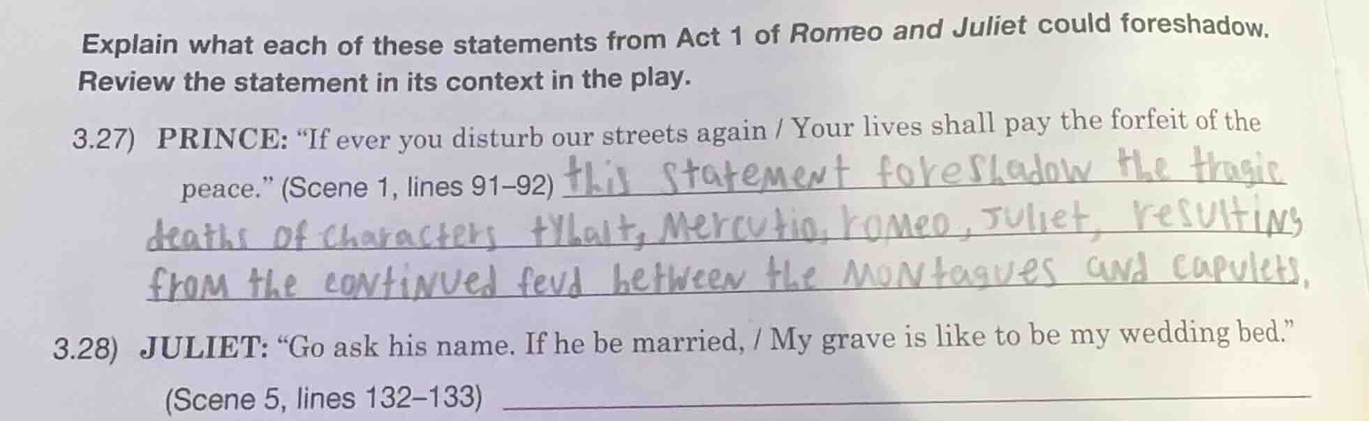 explain what each of these statements from act 1 of romeo and juliet co…