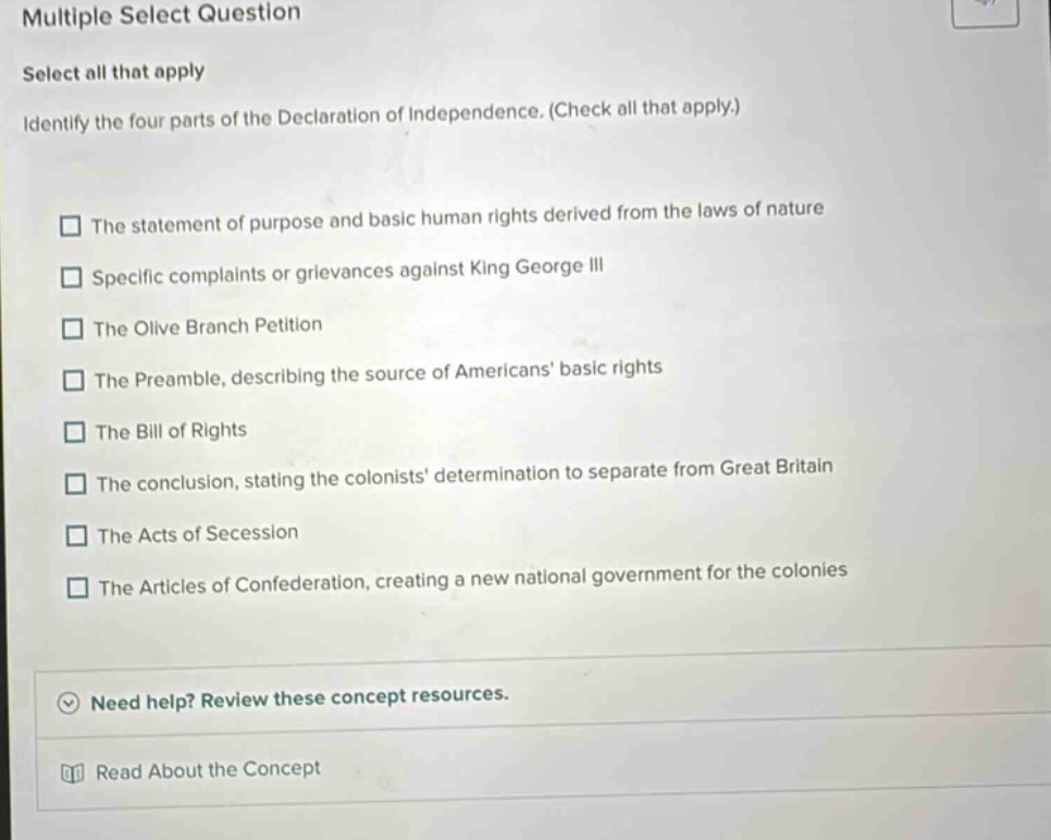 multiple select question select all that apply identify the four parts …