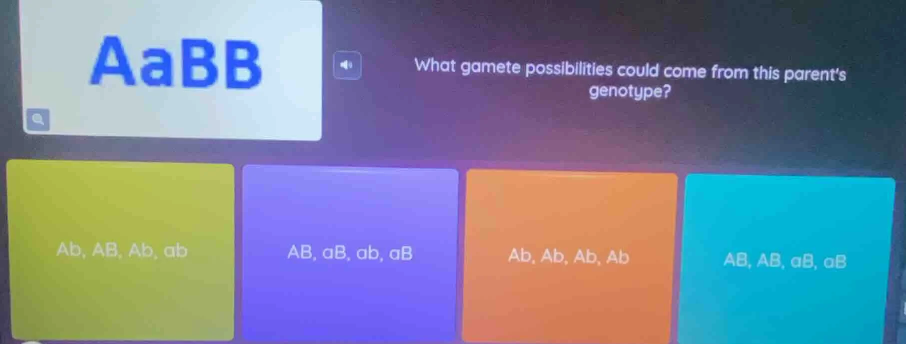 aabb what gamete possibilities could come from this parents genotype? a…