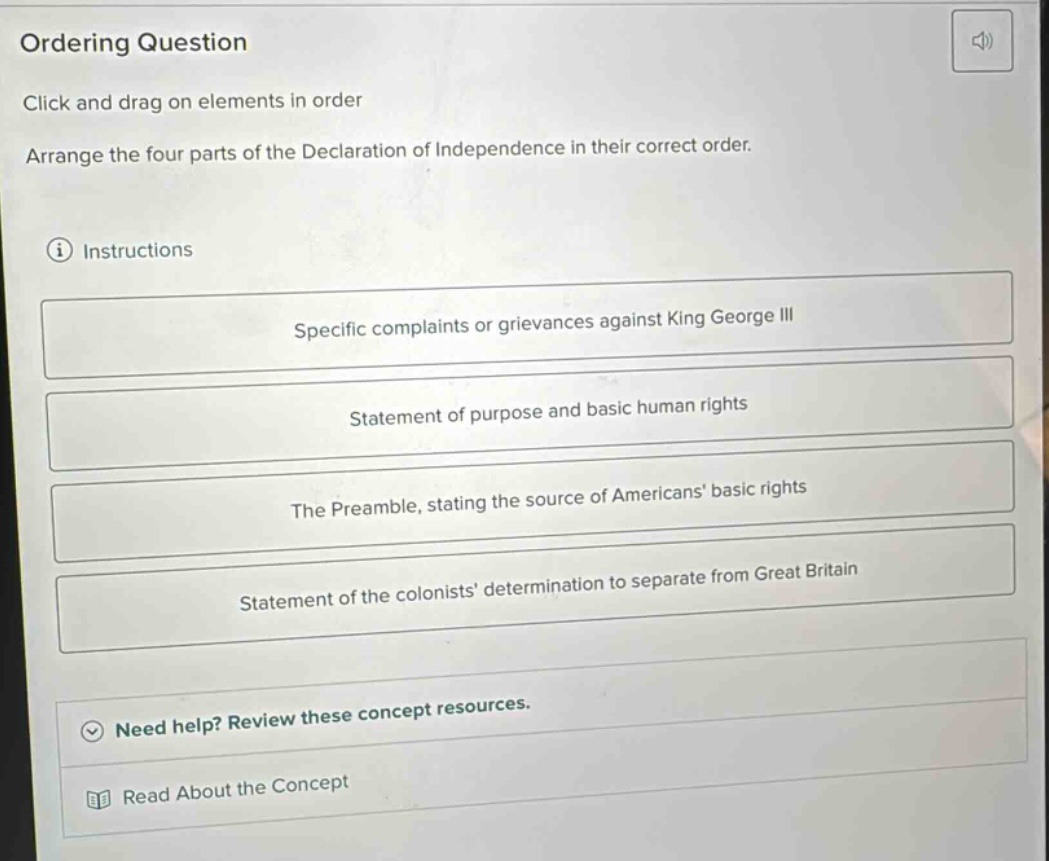 ordering question click and drag on elements in order arrange the four …