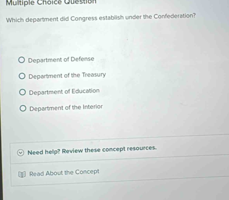 multiple choice question which department did congress establish under …