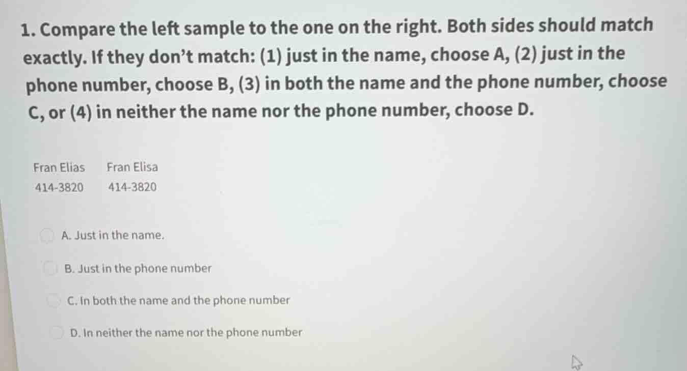 1. compare the left sample to the one on the right. both sides should m…