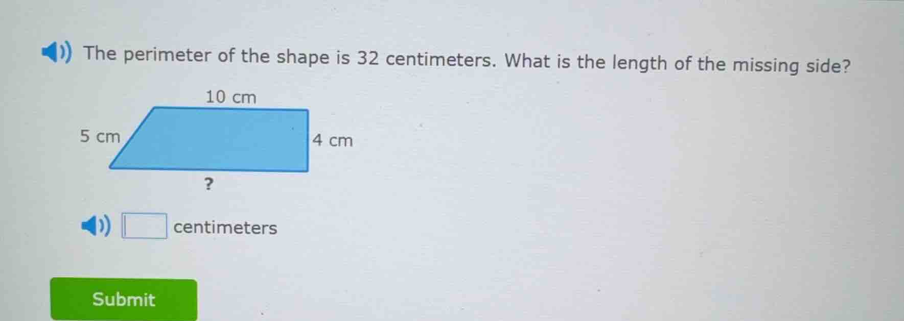 the perimeter of the shape is 32 centimeters. what is the length of the…