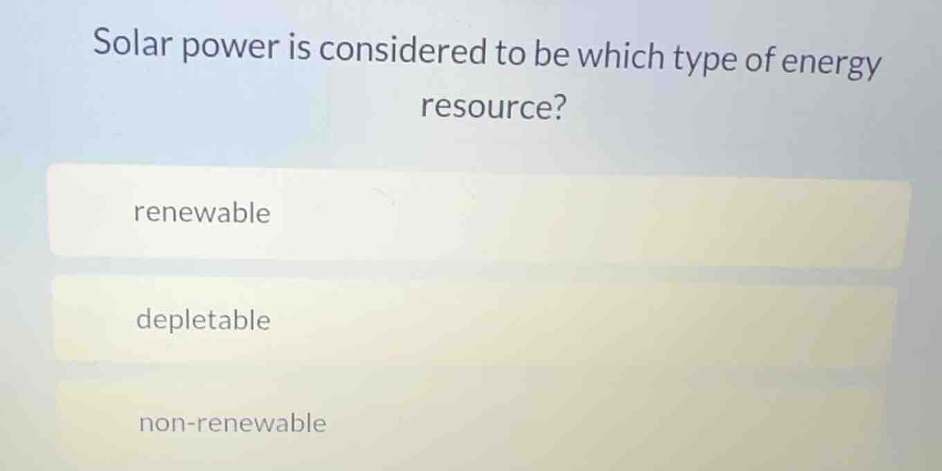 solar power is considered to be which type of energy resource? renewabl…