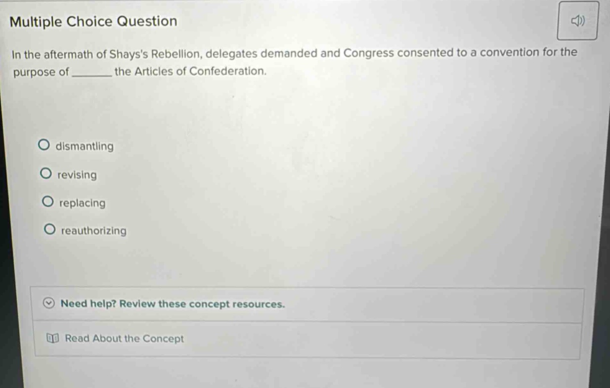 multiple choice question in the aftermath of shayss rebellion, delegate…