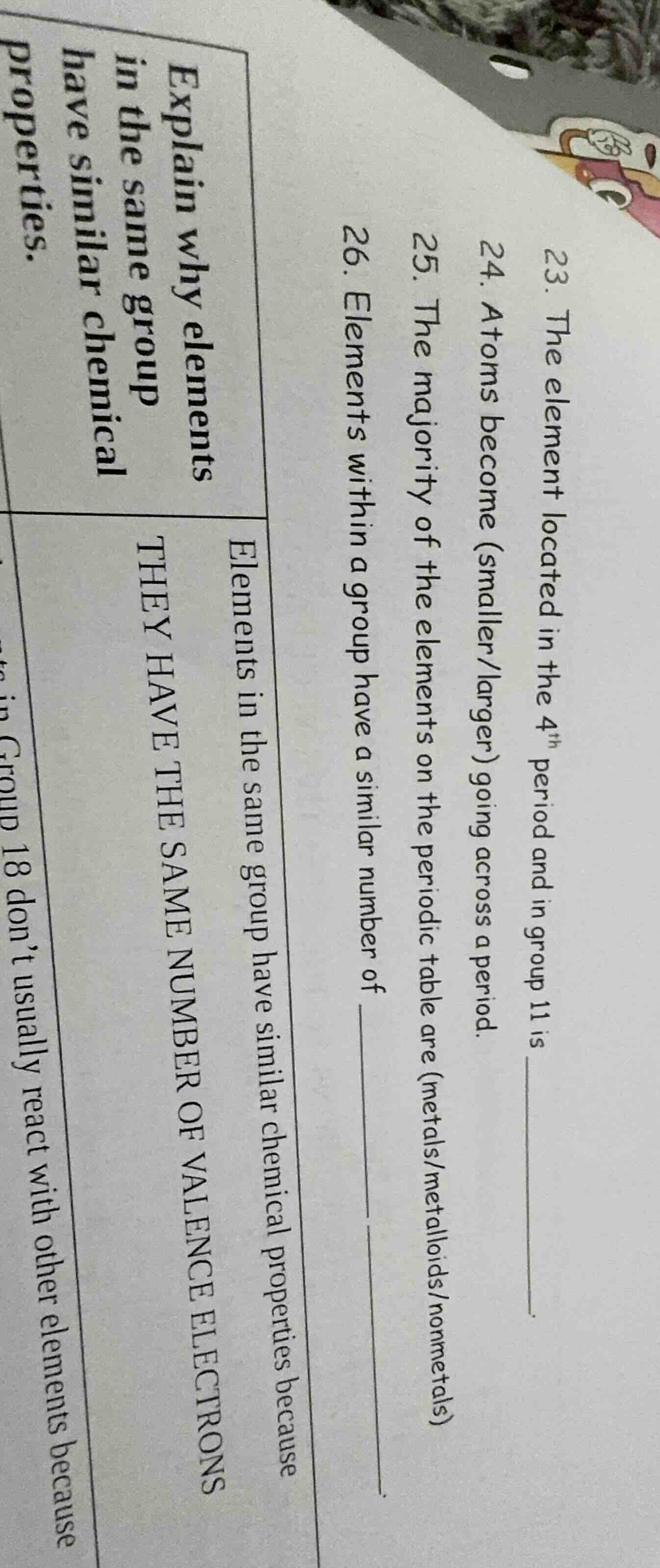 23. the element located in the 4th period and in group 11 is ______.24.…