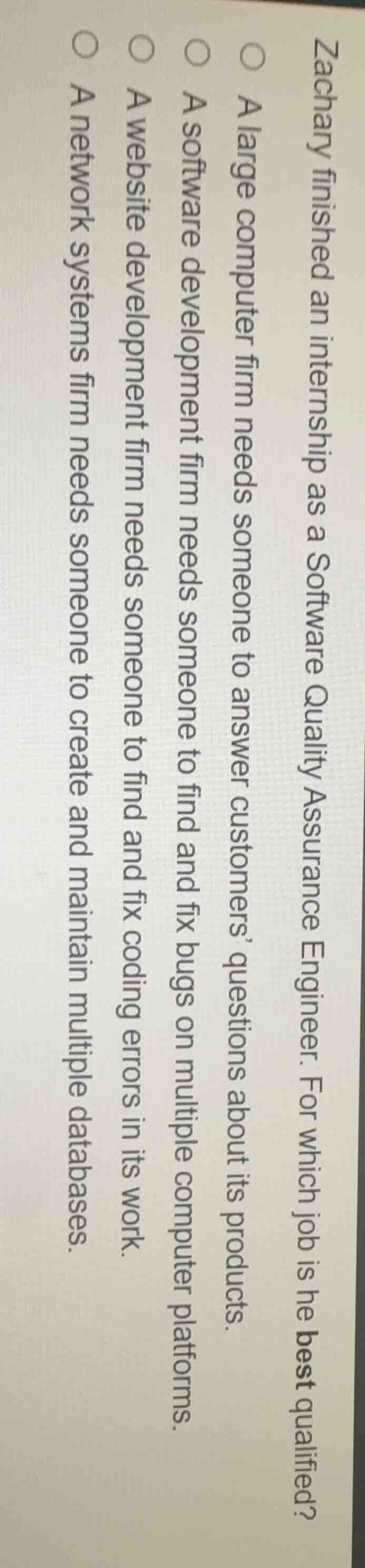 zachary finished an internship as a software quality assurance engineer…
