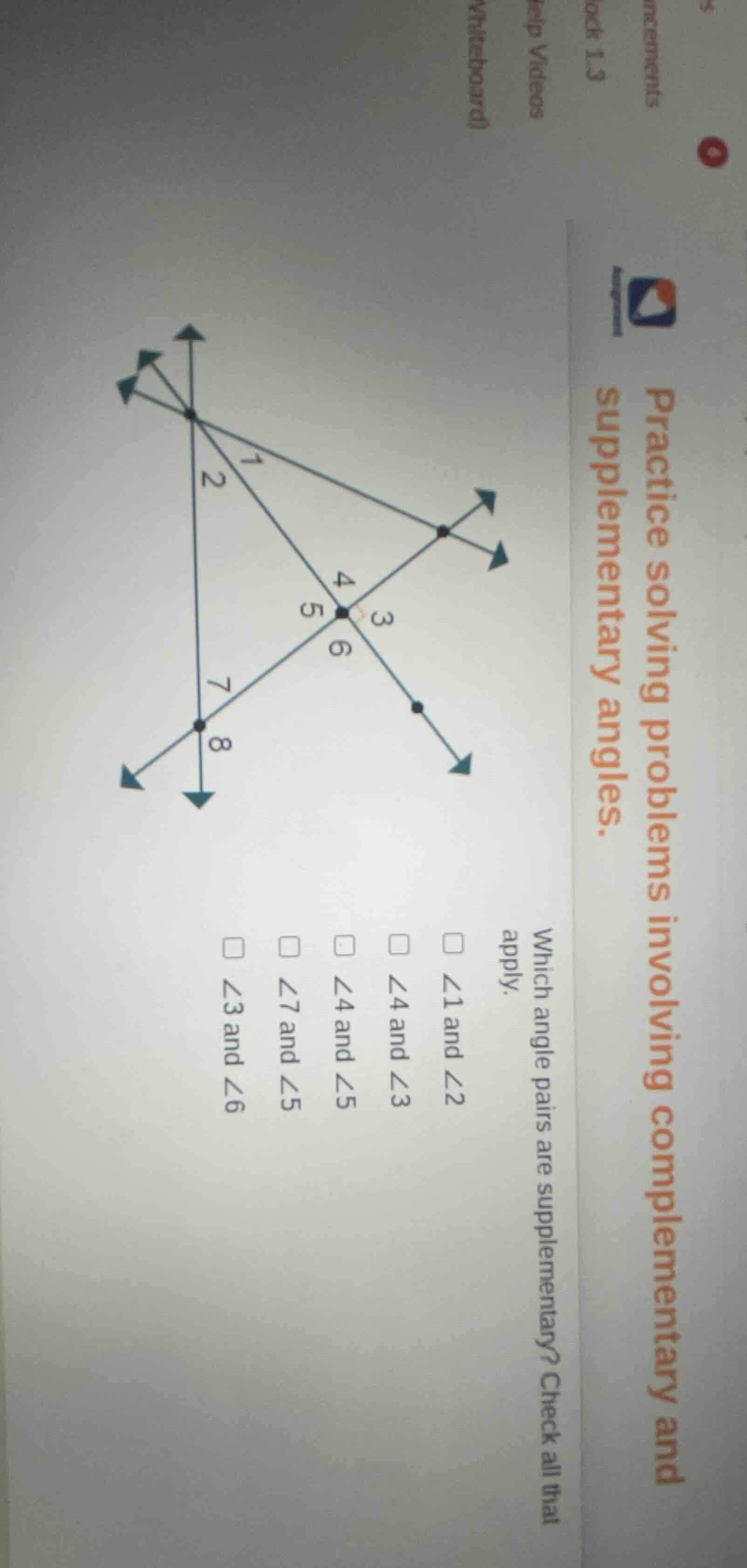 practice solving problems involving complementary and supplementary ang…