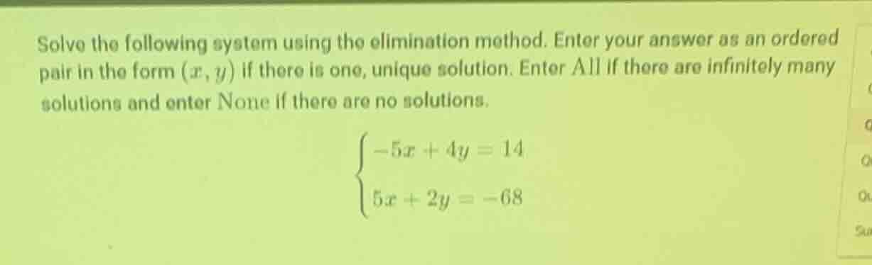 solve the following system using the elimination method. enter your ans…