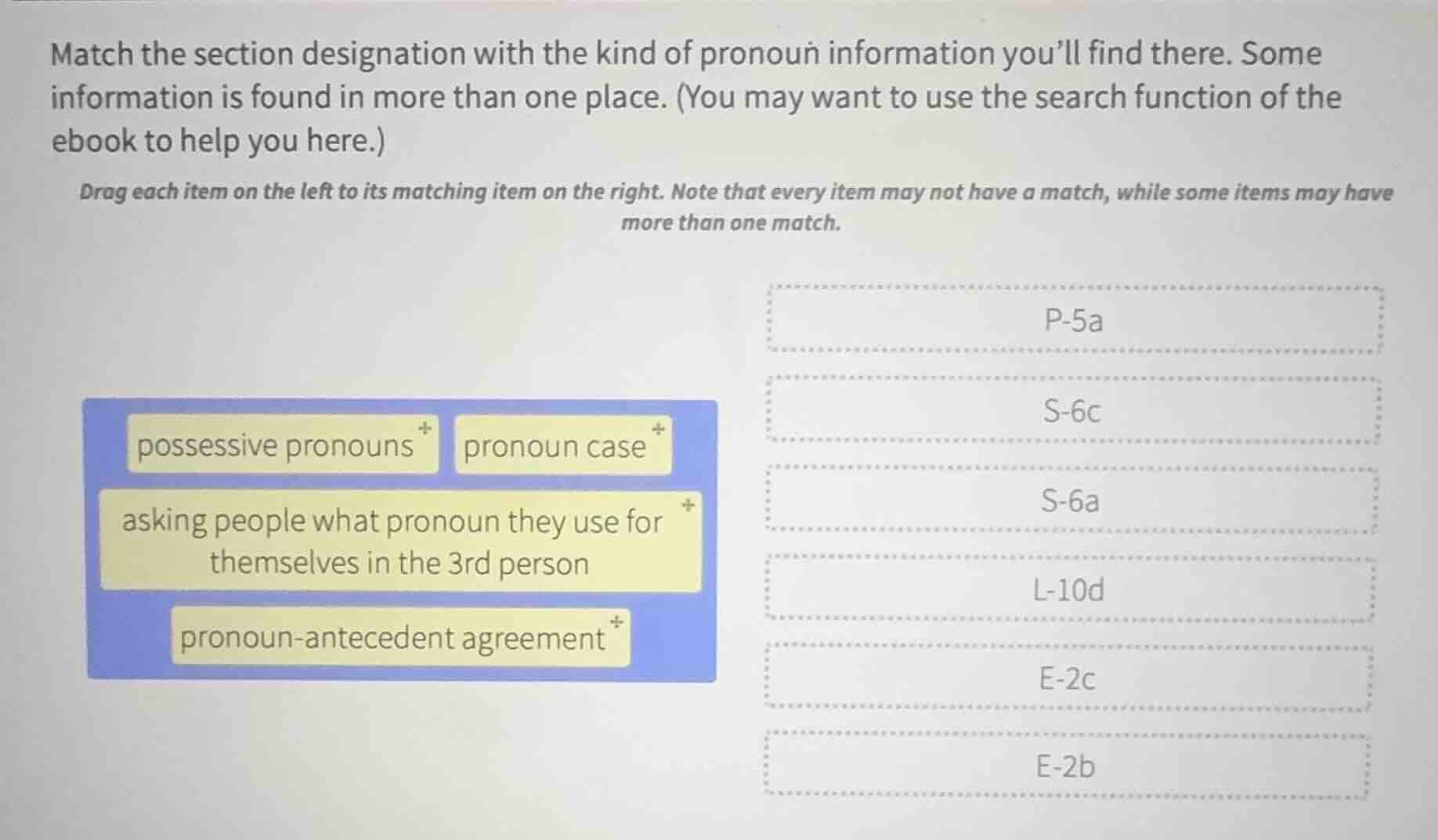match the section designation with the kind of pronoun information you’…