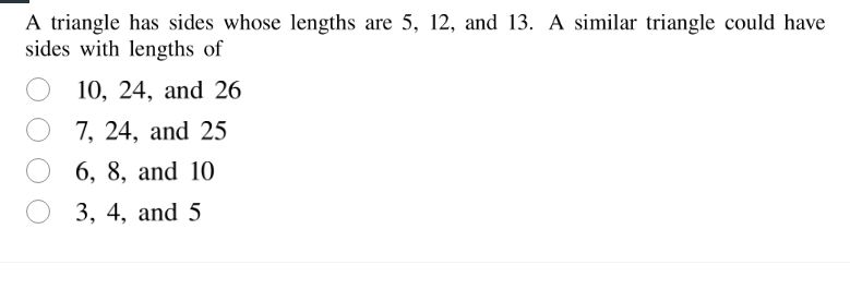 a triangle has sides whose lengths are 5, 12, and 13. a similar triangl…