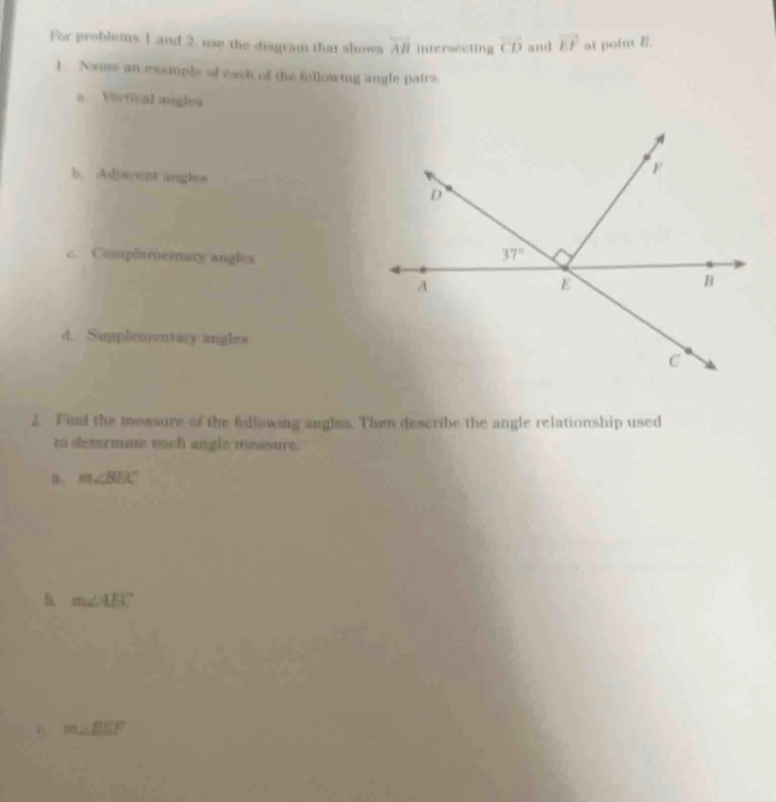 for problems 1 and 2, use the diagram that shows $overleftrightarrow{ab…